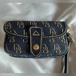 Dooney & Bourke Black Wristlet with Gold Monogram